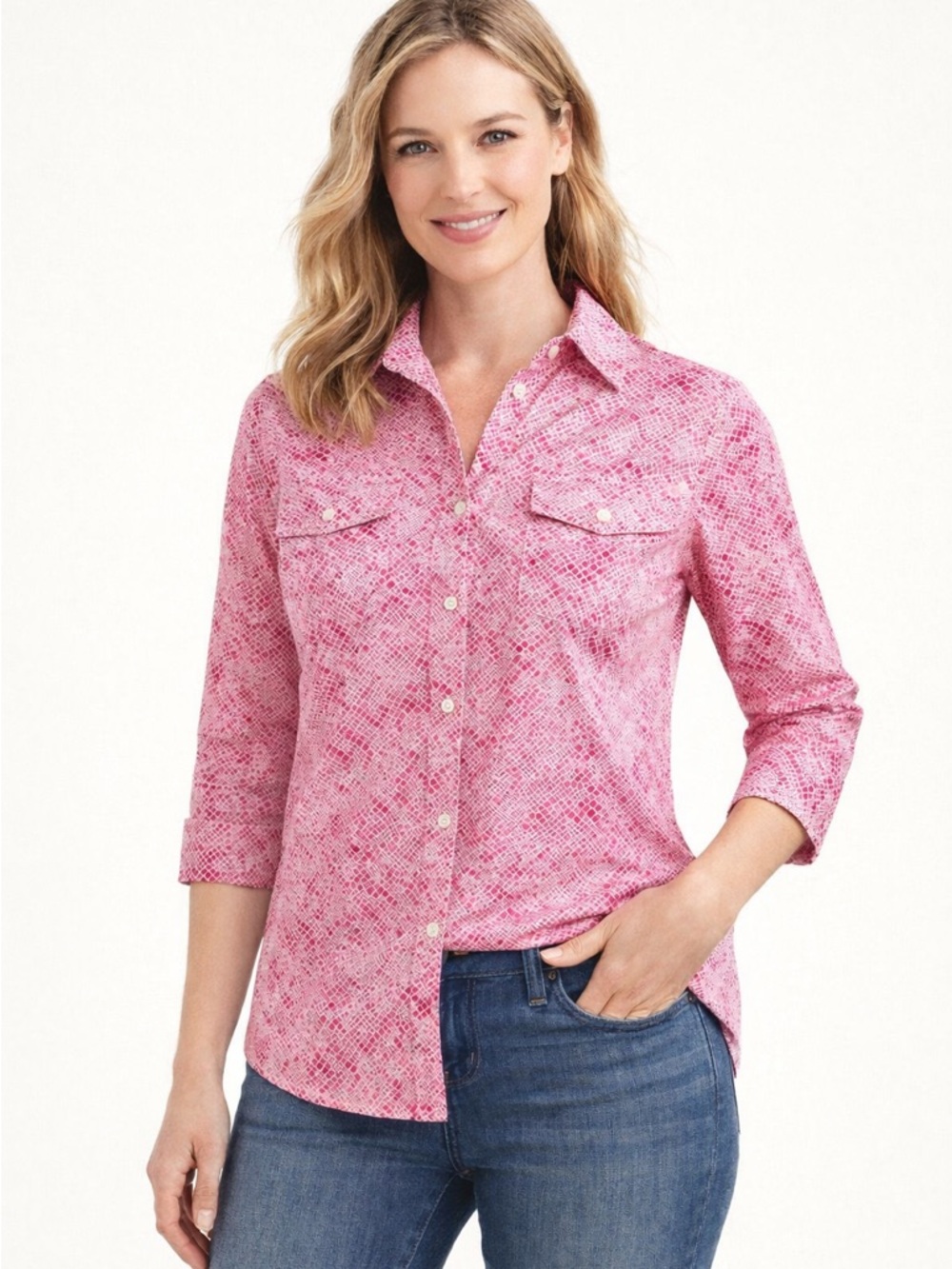 J. McLaughlin Pink Snake-Print Button-Down Shirt